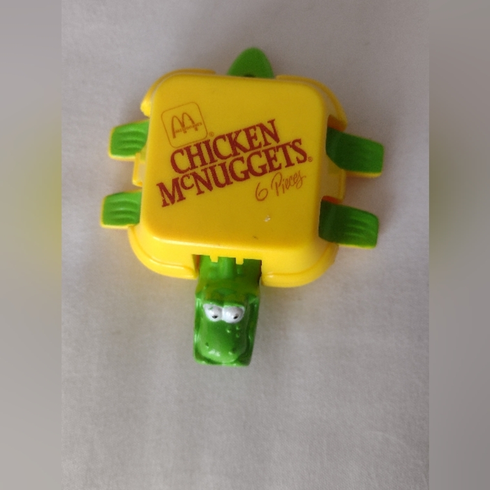 McDonald's Vintage 1990 Yellow & Green Chicken McNuggets Crocodile Pull-Tab Toy